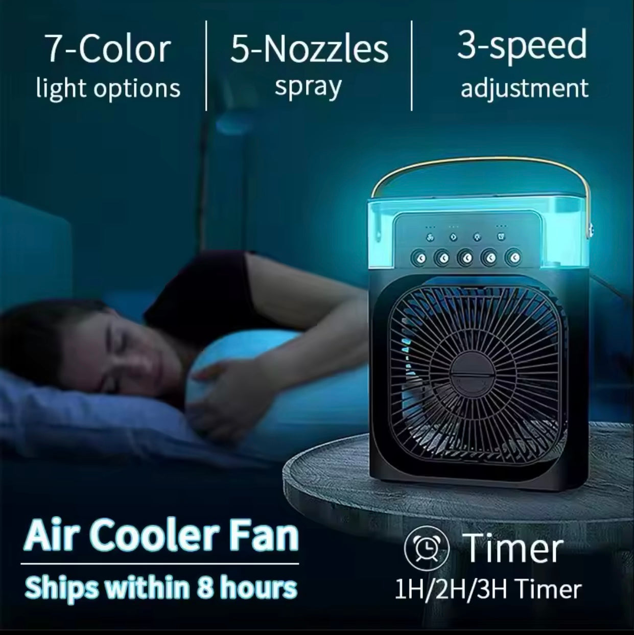 3-in-1 Mini Air Cooler – Fan, Humidifier & LED Night Light