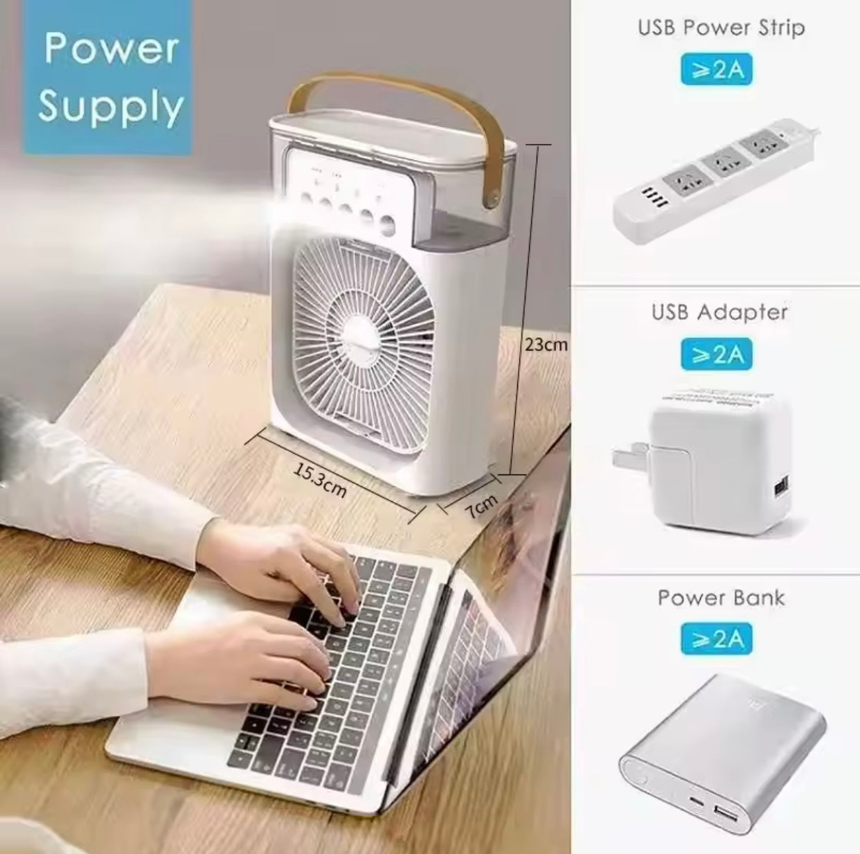 3-in-1 Mini Air Cooler – Fan, Humidifier & LED Night Light