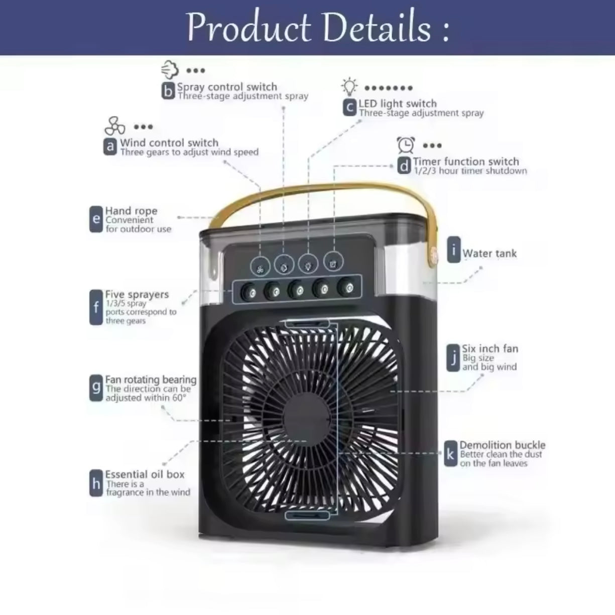 3-in-1 Mini Air Cooler – Fan, Humidifier & LED Night Light