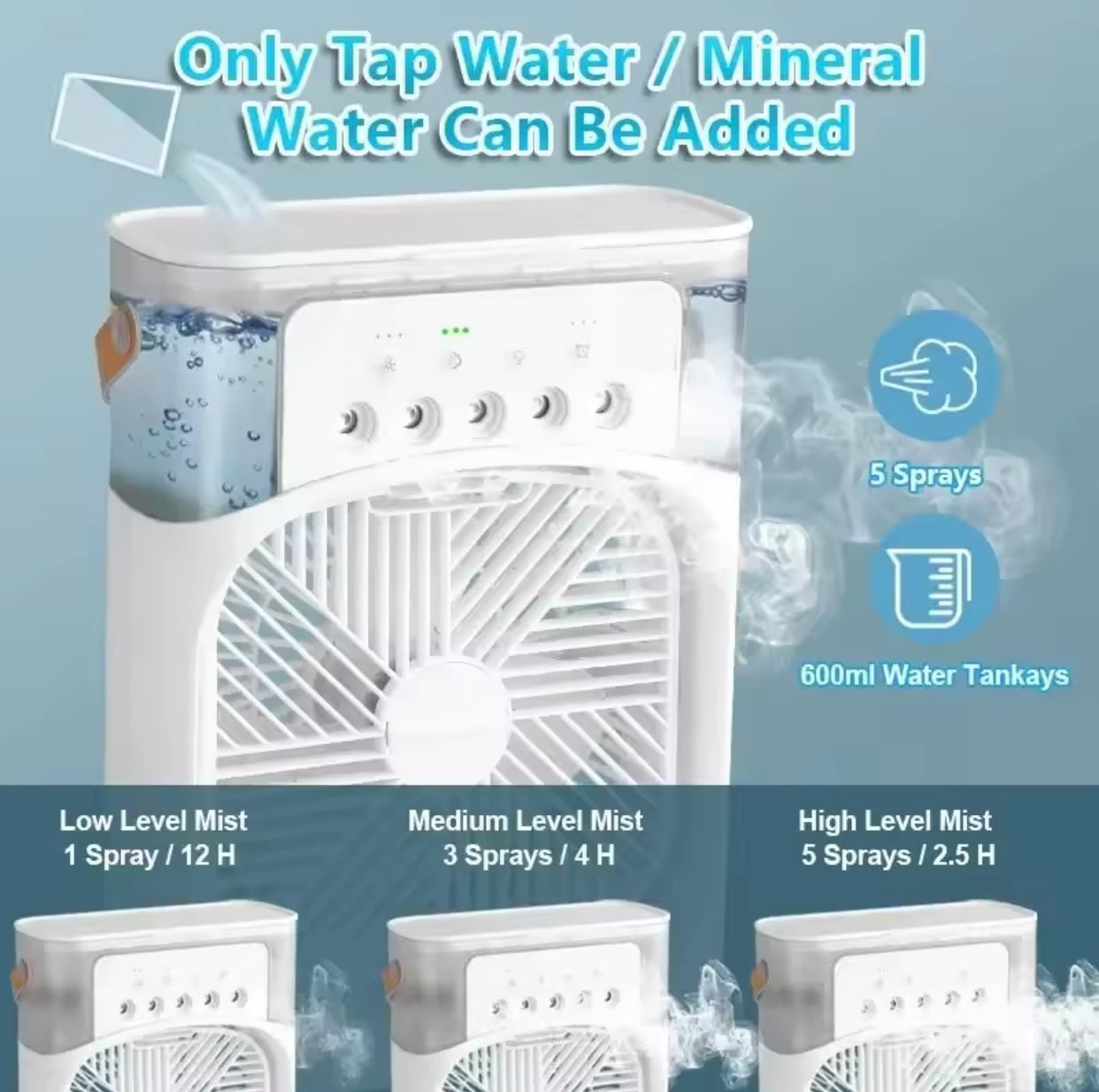 3-in-1 Mini Air Cooler – Fan, Humidifier & LED Night Light