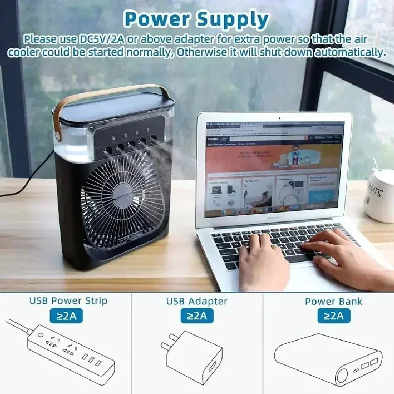 3-in-1 Air Cooler Fan – Mini AC + Humidifier + Night Light