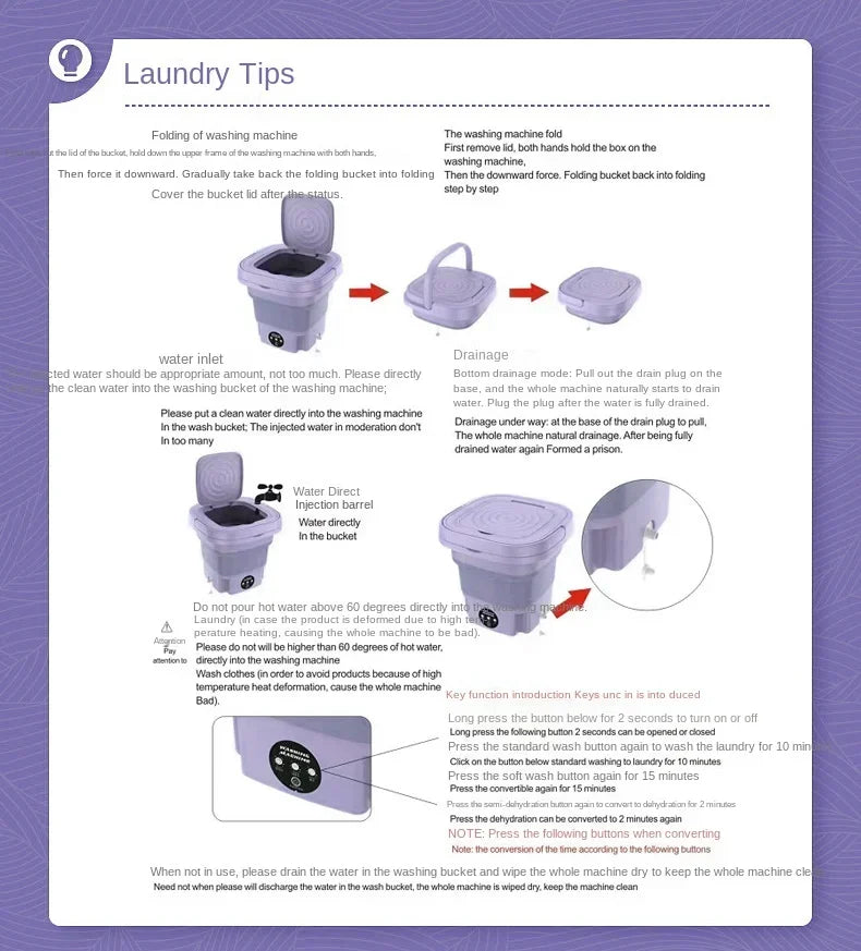 Portable Foldins Mini Washing Machine - ideal for Socks, Underwear & Baby Clothes