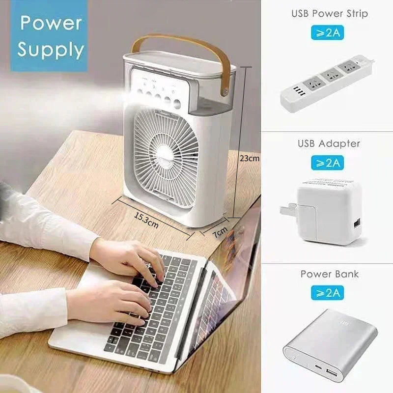 3-in-1 Air Cooler Fan – Mini AC + Humidifier + Night Light