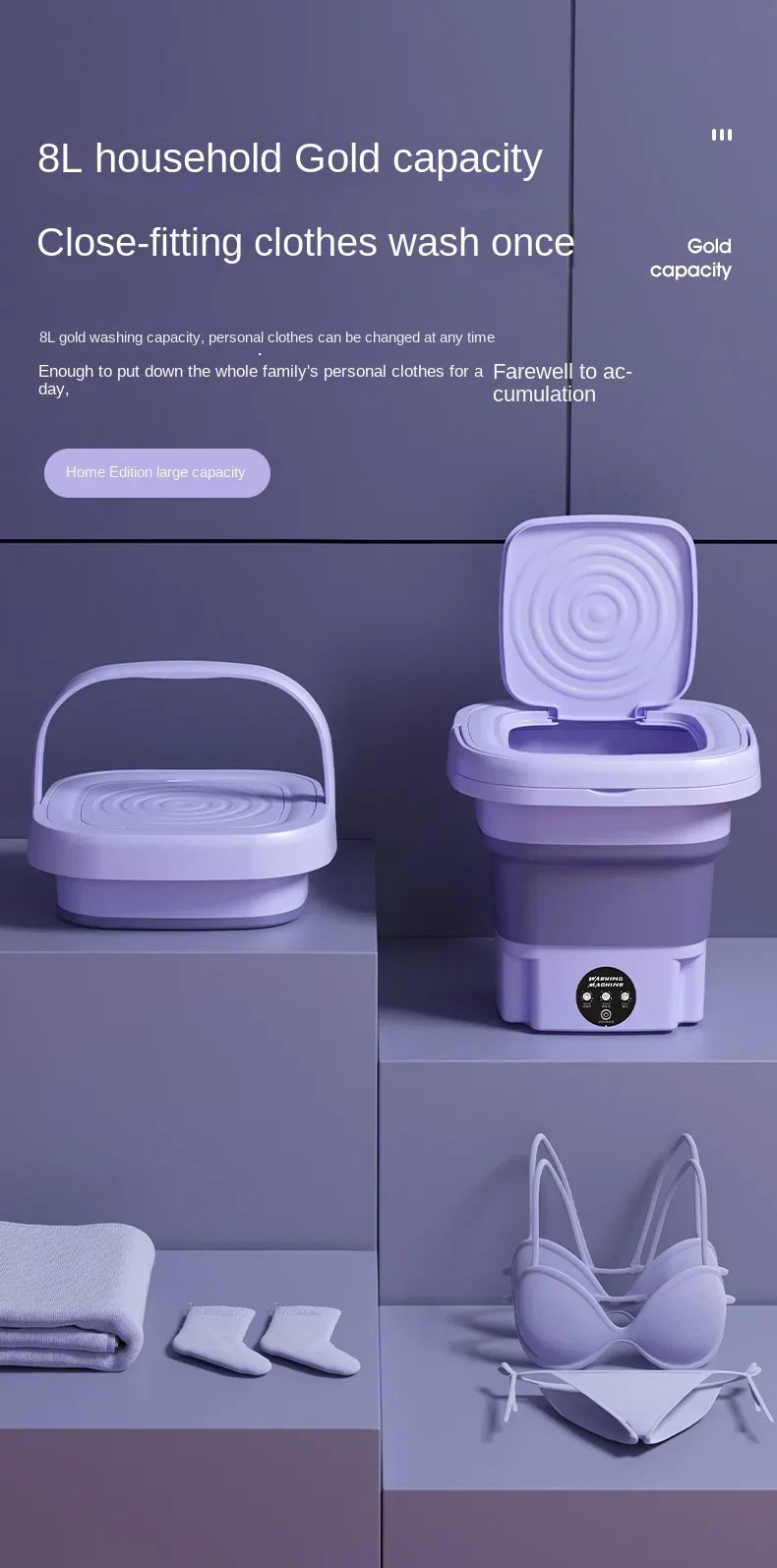 Portable Foldins Mini Washing Machine - ideal for Socks, Underwear & Baby Clothes