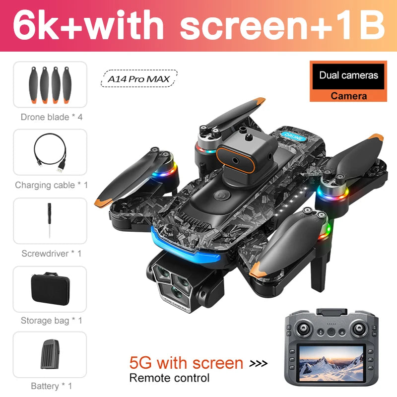 A14 PRO MAX 8K Drone – GPS + 3 Batteries + 60min Flight Time
