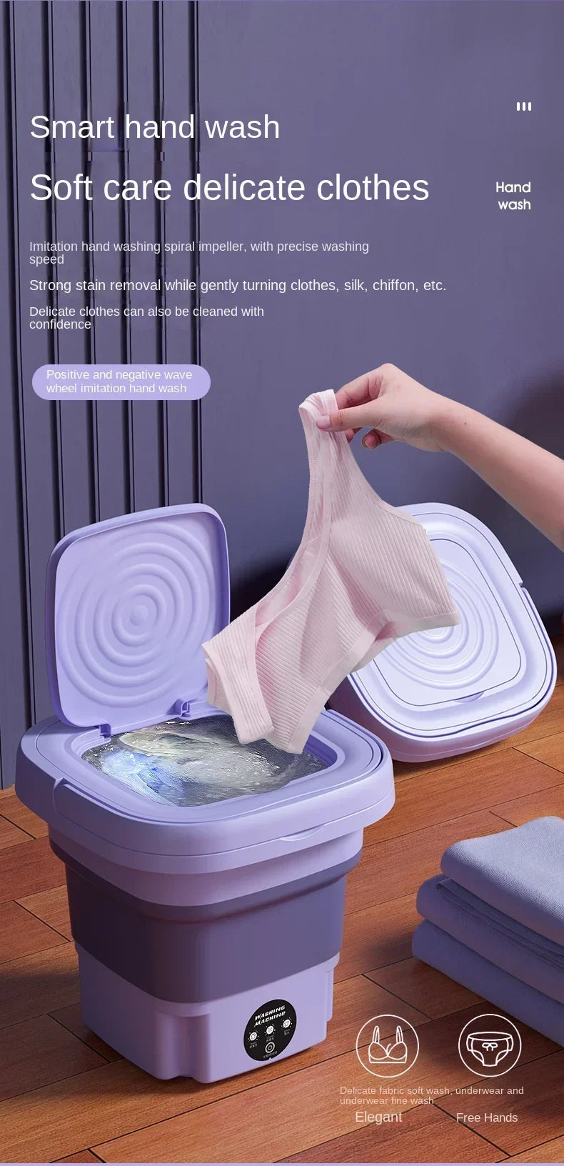 Portable Foldins Mini Washing Machine - ideal for Socks, Underwear & Baby Clothes