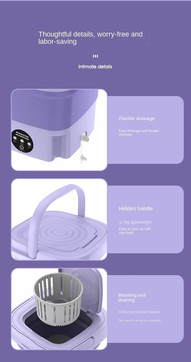 Portable Foldins Mini Washing Machine - ideal for Socks, Underwear & Baby Clothes