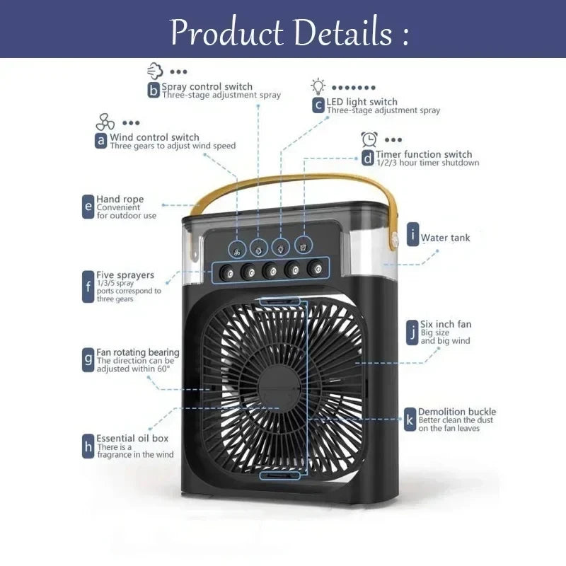 3-in-1 Air Cooler Fan – Mini AC + Humidifier + Night Light